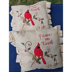 Pair of Decorative Peace‎ On Earth Pillow With Cardinal On Branch Red Bird Cute